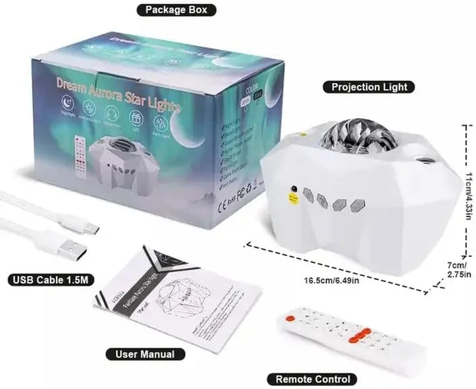 Star Projector with Bluetooth Speaker and Remote, Northern Lights Aurora Projector with Moon and Star