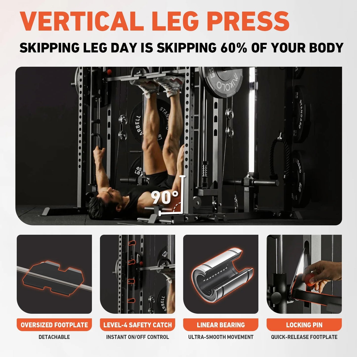 Smith Machine, All-In-One Power Rack Cage with Vertical Leg Press, 2000LBS Power Cage Squat Rack with Smith Bar, Dual Pulley Cable Crossover System for Home Gym