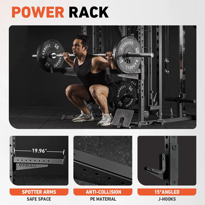 Smith Machine, All-In-One Power Rack Cage with Vertical Leg Press, 2000LBS Power Cage Squat Rack with Smith Bar, Dual Pulley Cable Crossover System for Home Gym