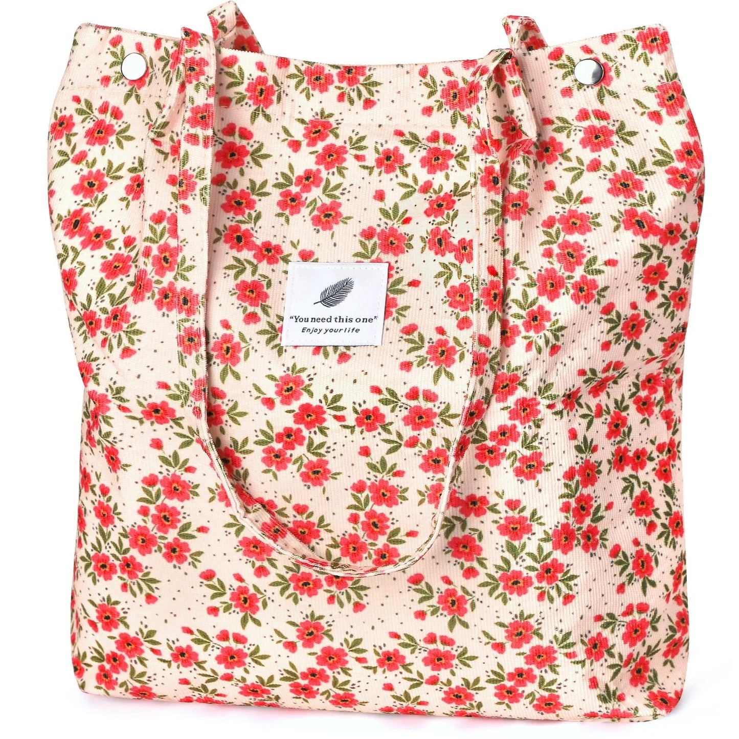 Corduroy Tote Bag with Inner Pocket, Large Canvas Shoulder Bag for Women and Girls